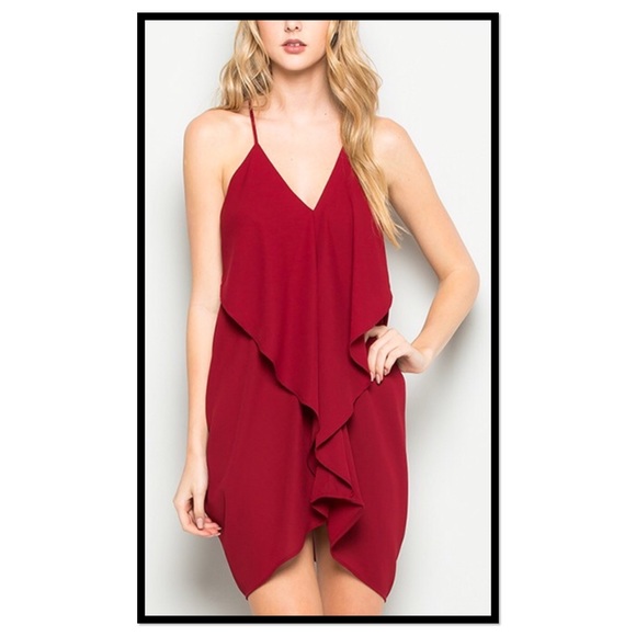 CY Dresses & Skirts - CY SEXY Burgundy Wine Ruffle TUNIC DRESS